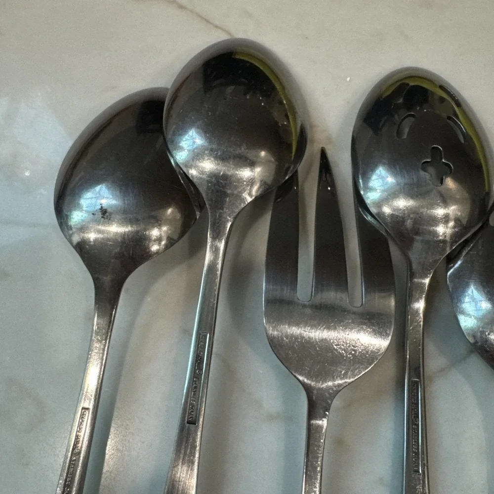 Vtg Oxford Hall Queens Tapestry ROSES Stainless Serving Slotted Spoon Fork